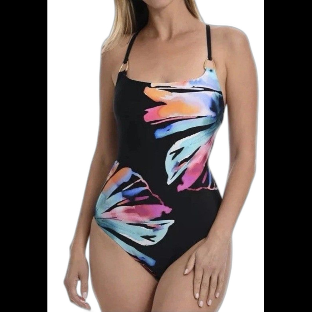 La Blanca Prism Palm Lingerie Mio L19701 Woman's Swimsuit Sz 10-12 Tankini Black - Picture 2 of 2